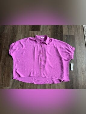 Spin USA Relaxed Short-Sleeve Button-Down Shirt in Vibrant Purple Size Small